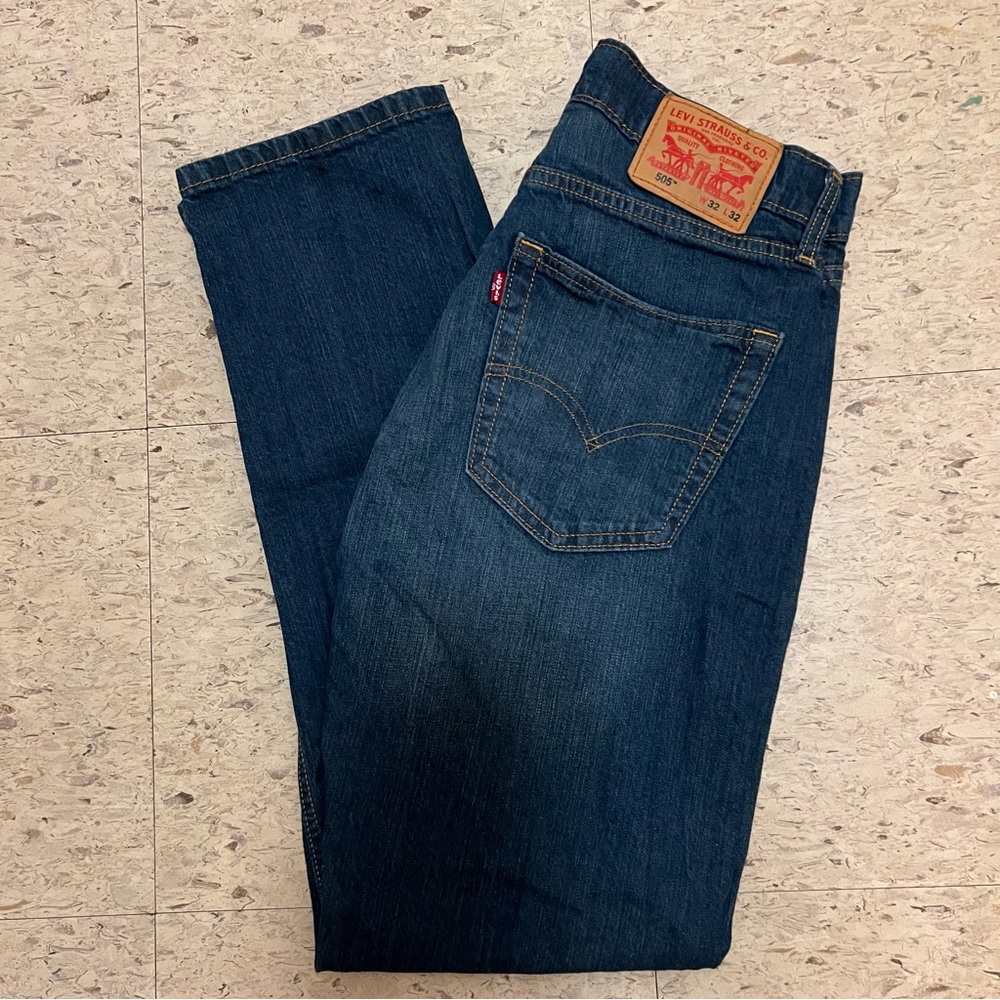 Levis 505 Jeans Mens 32x32 Blue Medium Wash Denim Straight Leg Regular Fit